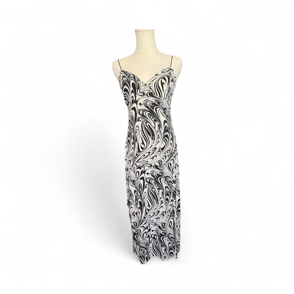 🆕 🖤🤍 NWOT WINDSOR Black & White Swirl Print Spaghetti Strap Midi Dress | Sz L